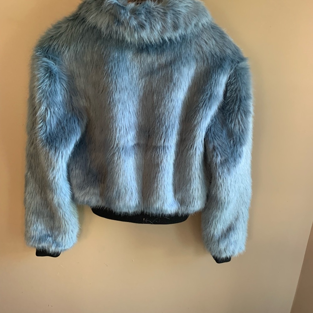 EXPRESS Negin Mirsalehi Blue Faux Fur Coat  NWT - Picture 2 of 5